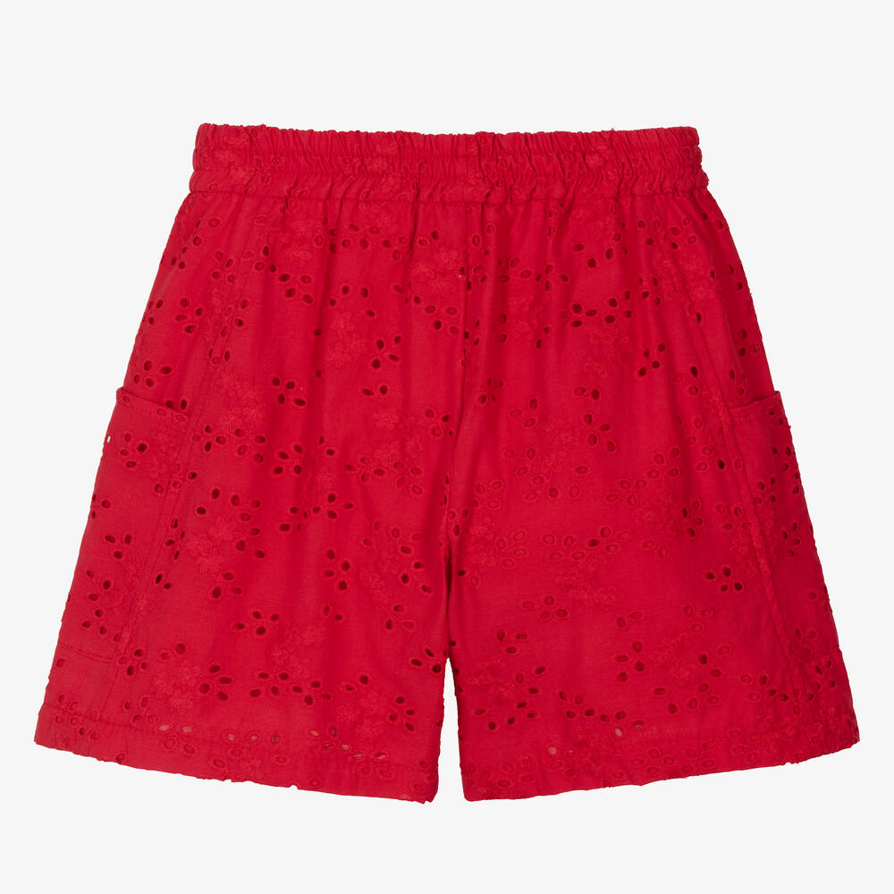 Monnalisa-Teen Girls Red Embroidered Cotton Shorts | Childrensalon Outlet