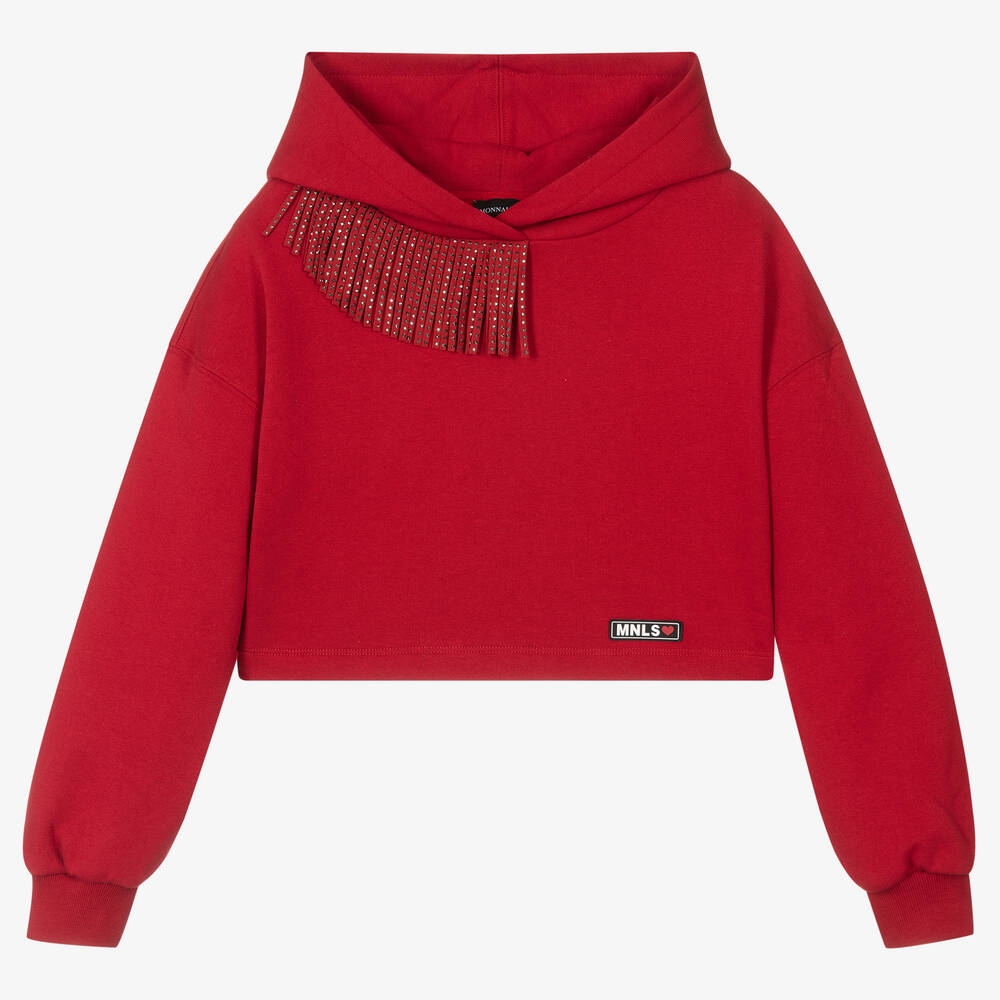 Monnalisa - Sweat à capuche rouge à franges ado | Childrensalon