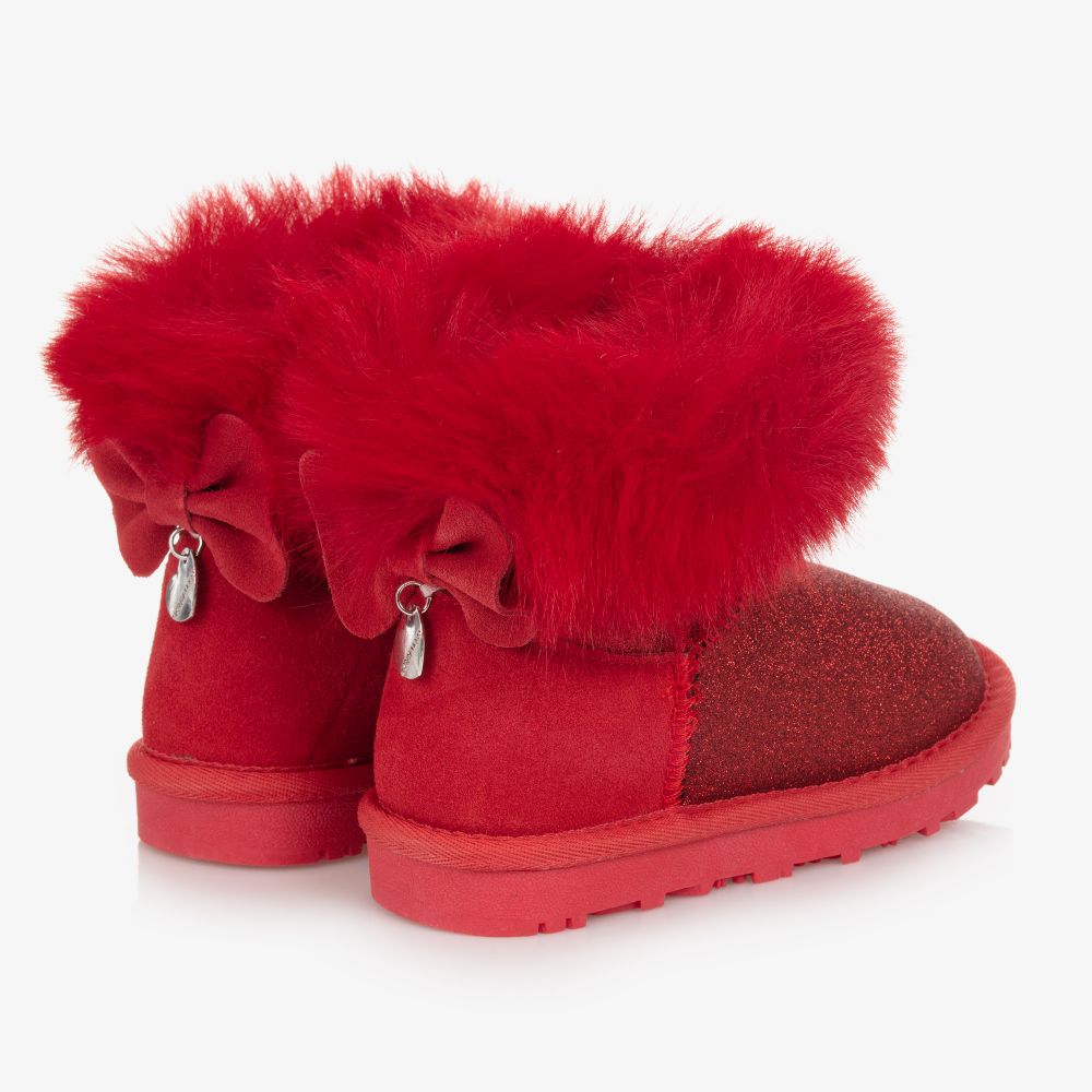 Monnalisa-بوت تينز بناتي شامواه صناعي لون أحمر غليتر | Childrensalon Outlet