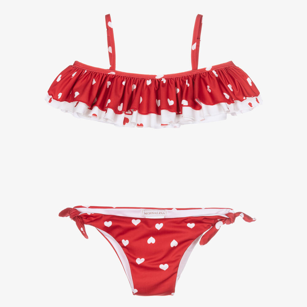 Monnalisa - Roter Teen Bikini mit Herzen (M) | Childrensalon