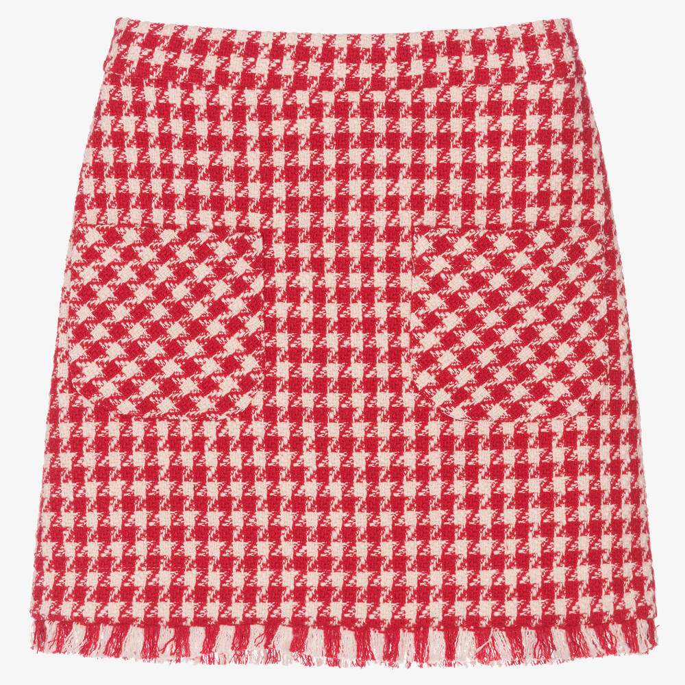 Monnalisa - Красная твидовая юбка в гусиную лапку | Childrensalon