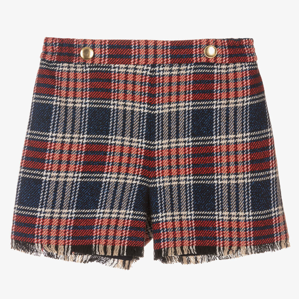Monnalisa-Teen Girls Red Tartan Shorts  | Childrensalon Outlet
