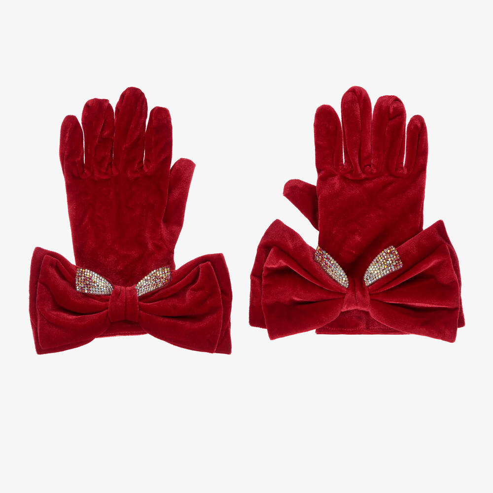 Monnalisa - Gants rouges en velours Ado fille | Childrensalon