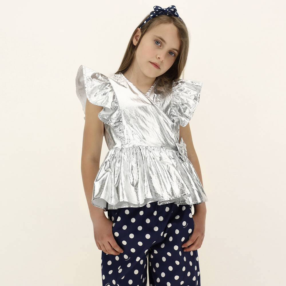 Monnalisa-بلوز تينز بناتي قطن لون فضّي | Childrensalon Outlet