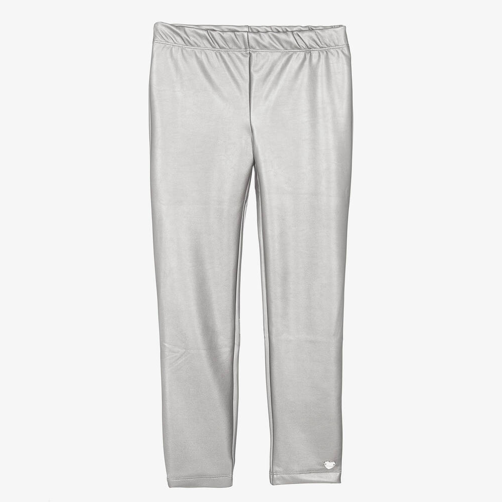 Monnalisa - Teen Girls Silver Faux Leather Leggings | Childrensalon