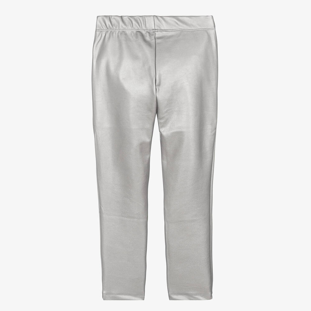 Monnalisa-Teen Girls Silver Faux Leather Leggings | Childrensalon Outlet