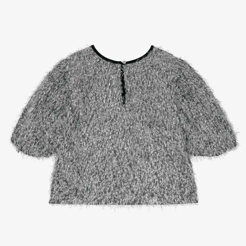 Monnalisa Chic-Teen Girls Silver Fringed Lurex T-Shirt | Childrensalon Outlet