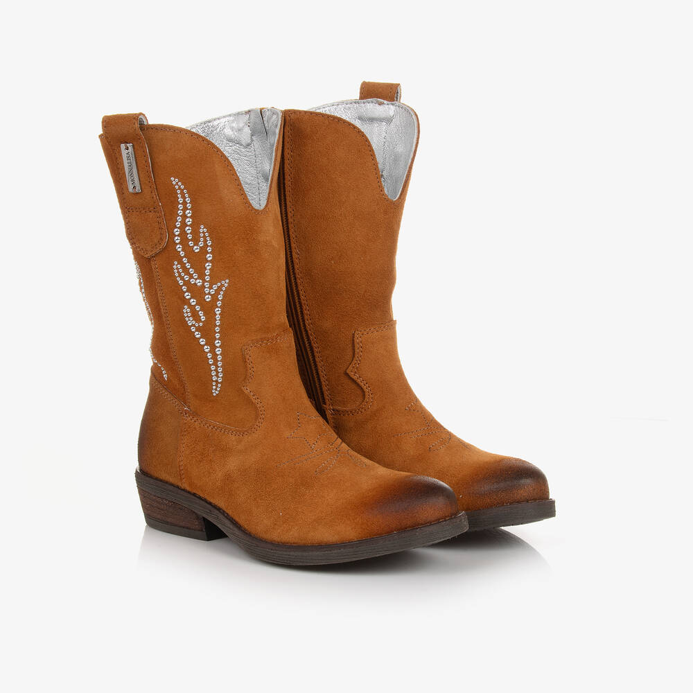 Monnalisa - Teen Girls Tan Brown Suede Leather Boots | Childrensalon