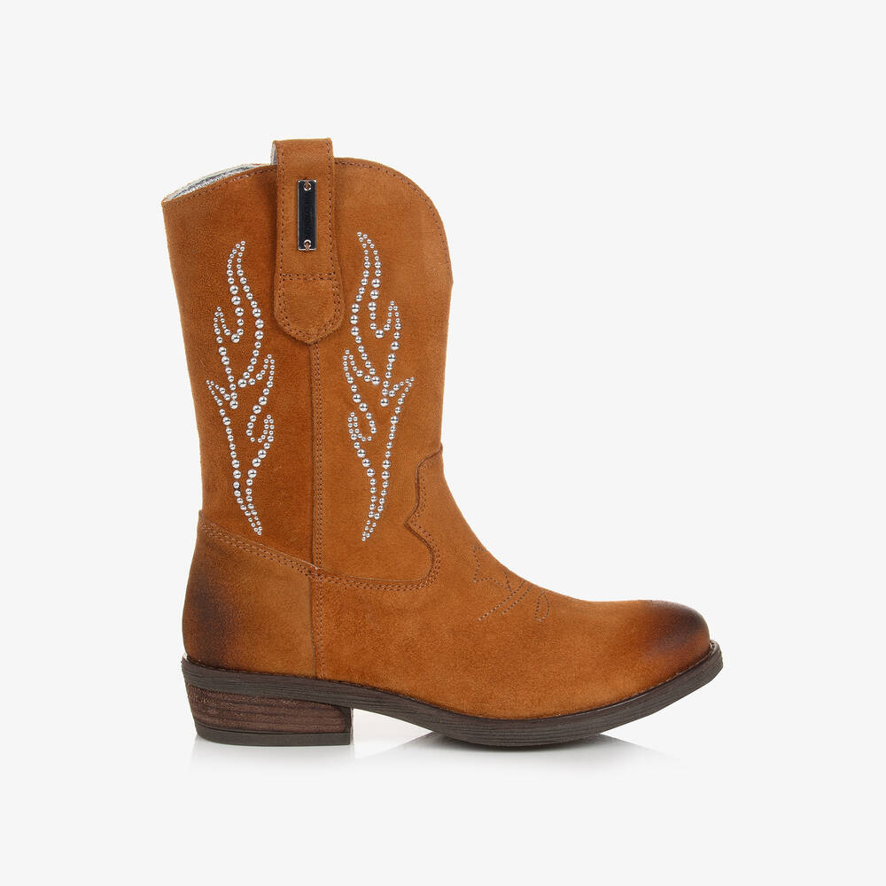 Monnalisa-Teen Girls Tan Brown Suede Leather Boots | Childrensalon Outlet