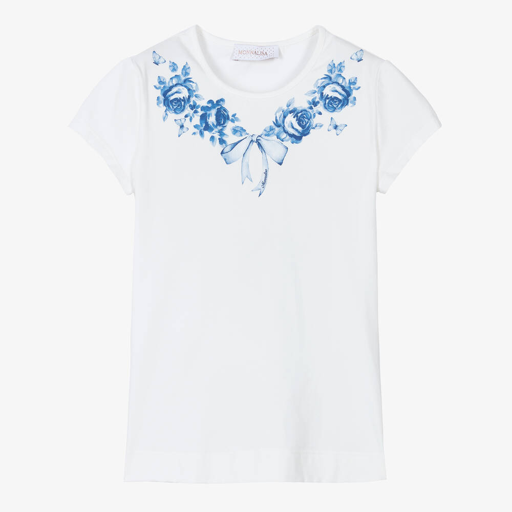 Monnalisa Chic - T-shirt blanc à fleurs ado fille | Childrensalon