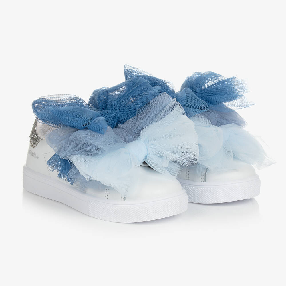 Monnalisa - Teen Leder-Sneakers in Weiß & Blau | Childrensalon