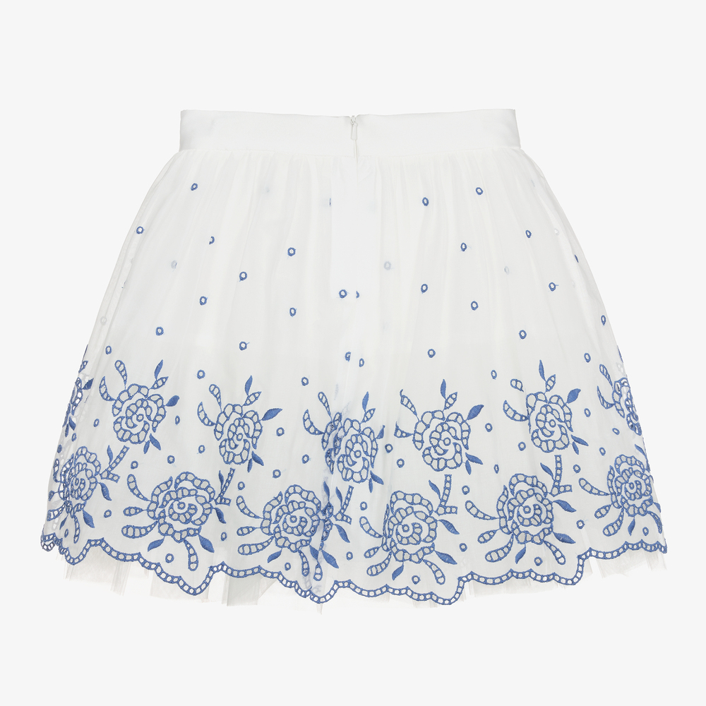 Monnalisa Chic-Teen Girls White & Blue Skirt | Childrensalon Outlet