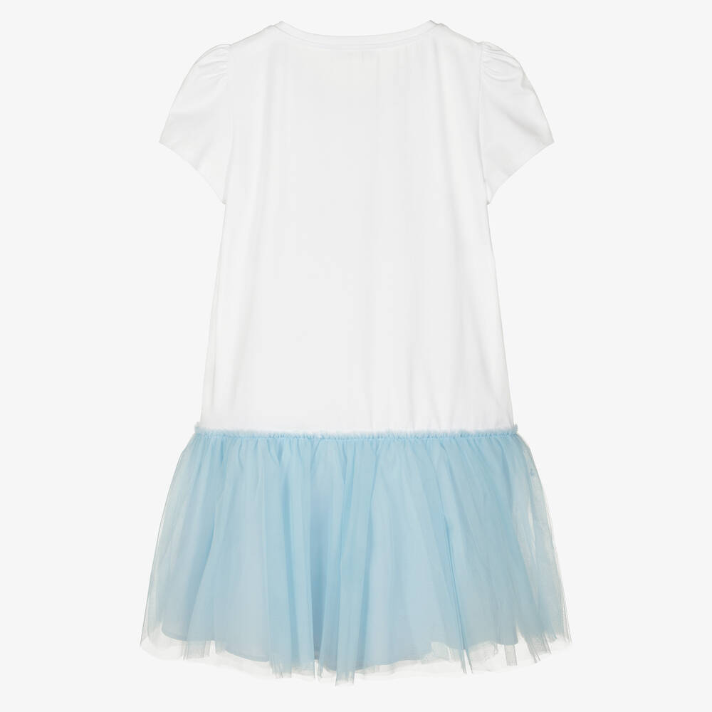 Monnalisa-Бело-голубое платье из тюля с вишнями | Childrensalon Outlet