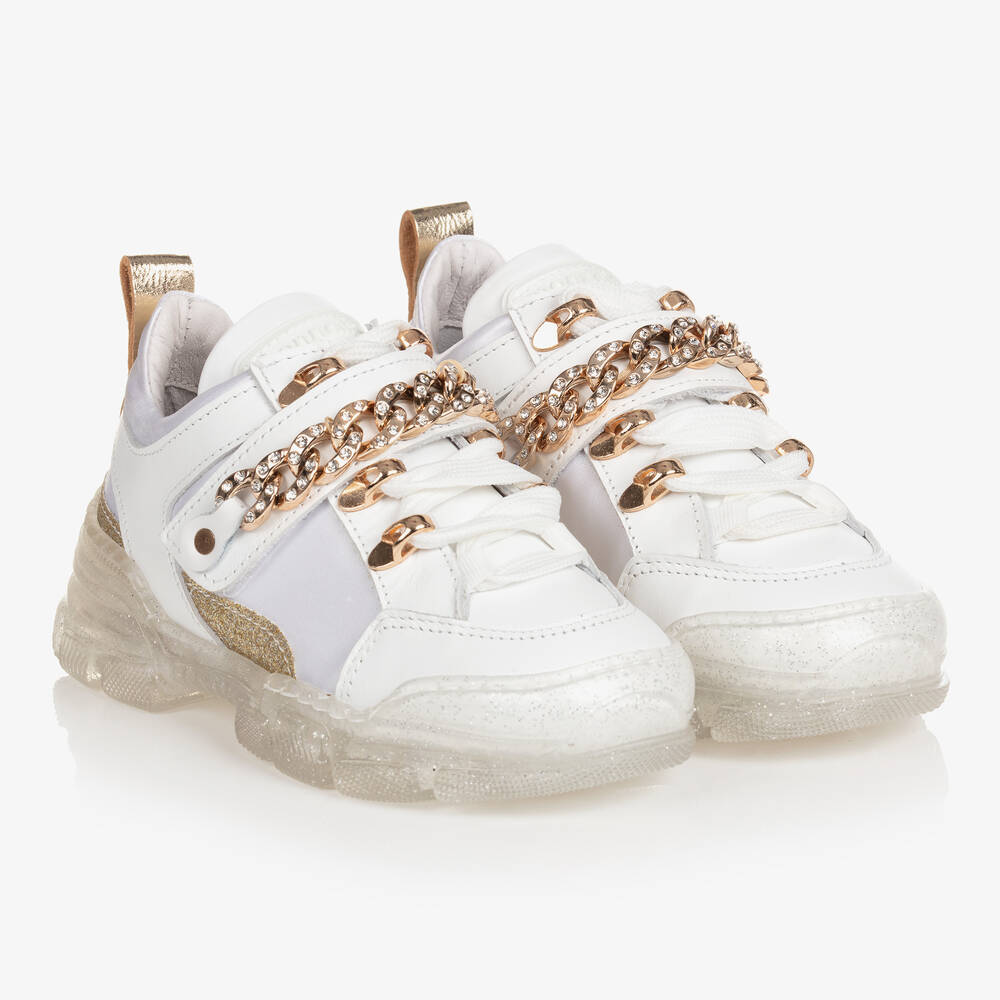 Monnalisa - Teen Girls White Chain Detail Trainers | Childrensalon