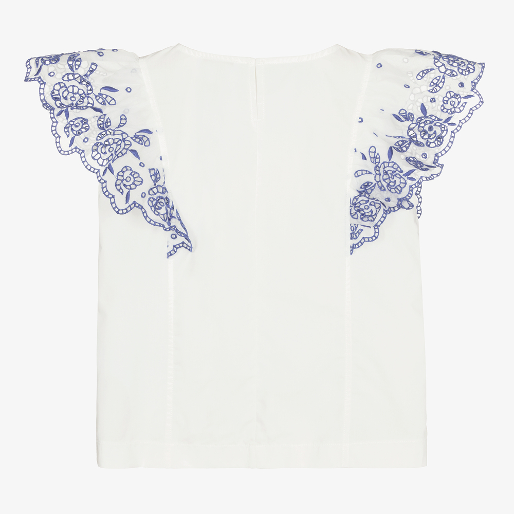 Monnalisa-Teen Girls White Cotton Blouse | Childrensalon Outlet