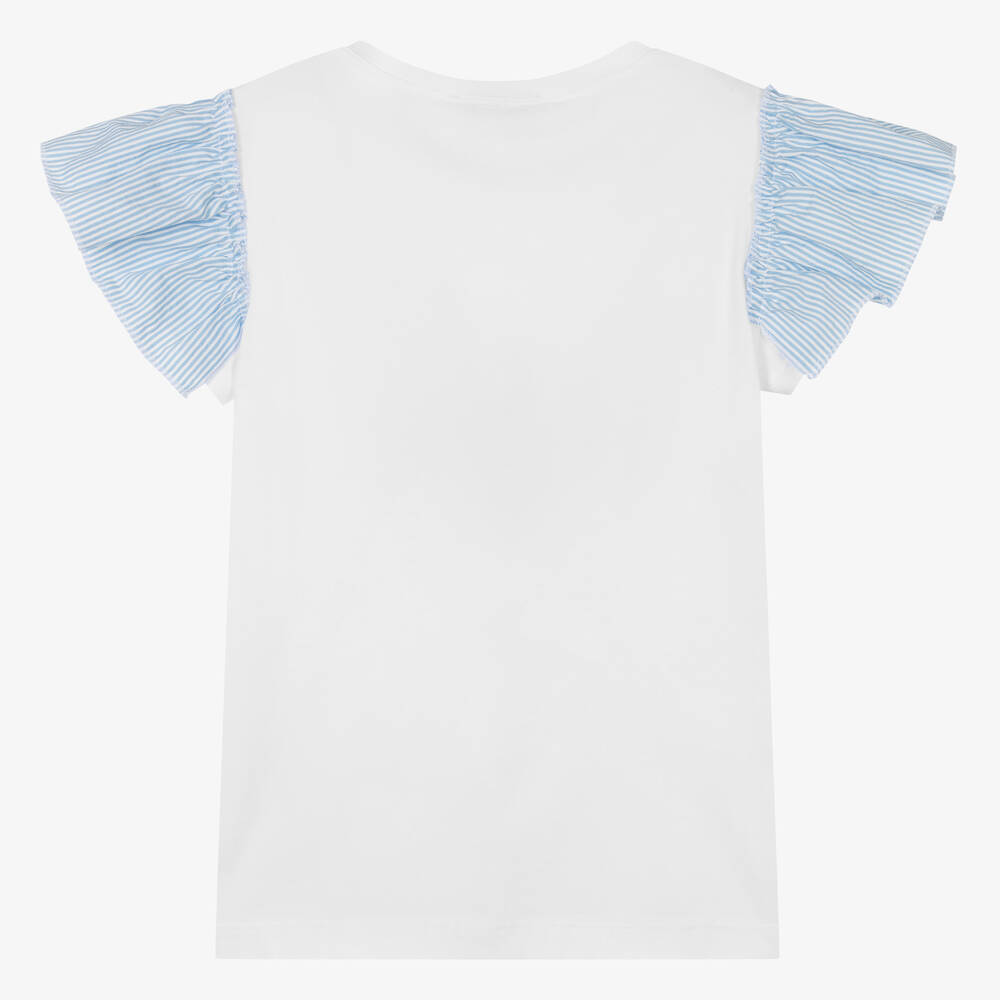 Monnalisa-Белая хлопковая футболка с рюшами для девочек-подростков | Childrensalon Outlet