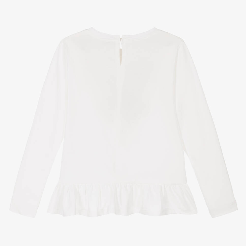 Monnalisa-Teen Girls White Cotton Girl Print Top | Childrensalon Outlet