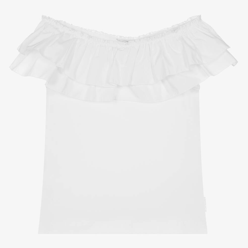 Monnalisa-Teen Girls White Cotton Ruffle T-Shirt | Childrensalon Outlet