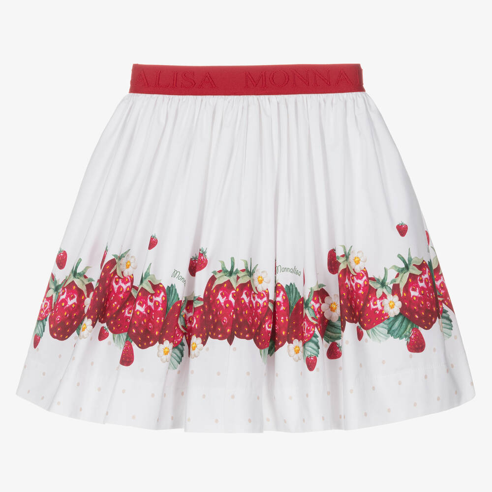 Monnalisa Teen Girls White Cotton Strawberry Skirt Childrensalon Outlet