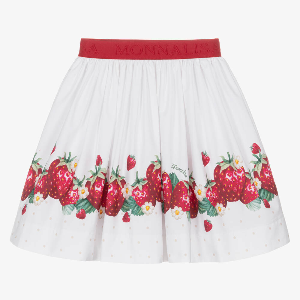 Monnalisa-Teen Girls White Cotton Strawberry Skirt | Childrensalon Outlet