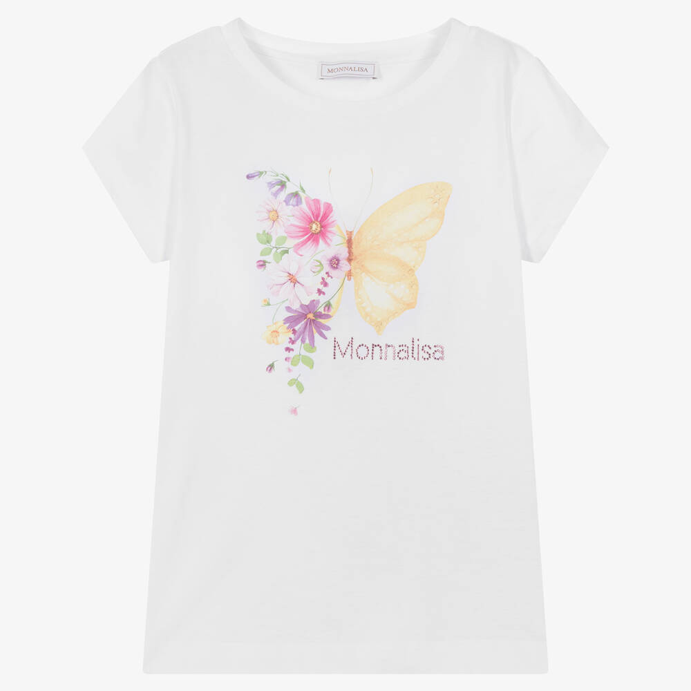 Monnalisa - تيشيرت تينز بناتي قطن جيرسي لون أبيض | Childrensalon