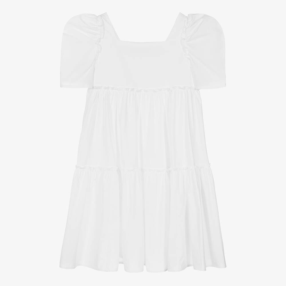 Monnalisa-Teen Girls White Cotton Tiered Dress | Childrensalon Outlet