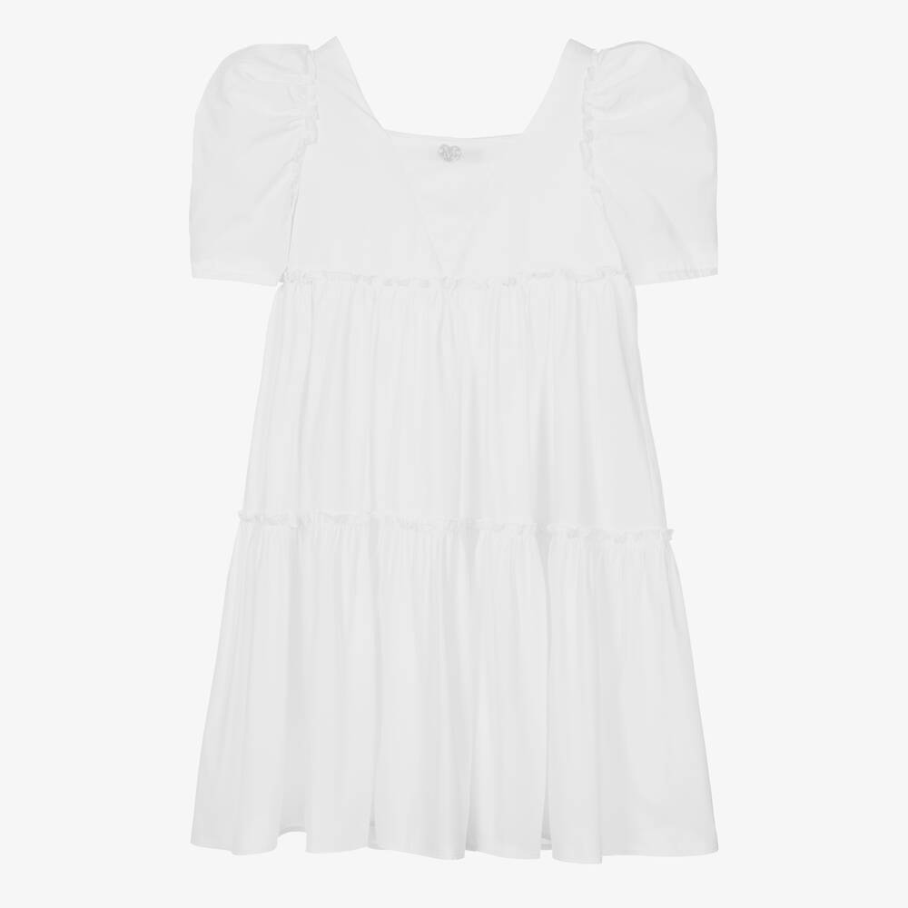 Monnalisa-Teen Girls White Cotton Tiered Dress | Childrensalon Outlet