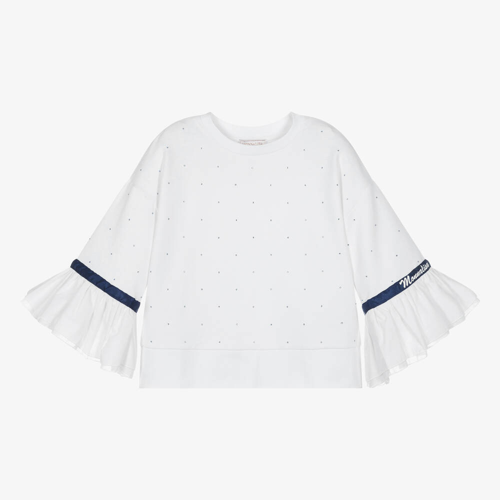 Monnalisa-Teen Girls White Diamante Sweatshirt | Childrensalon Outlet