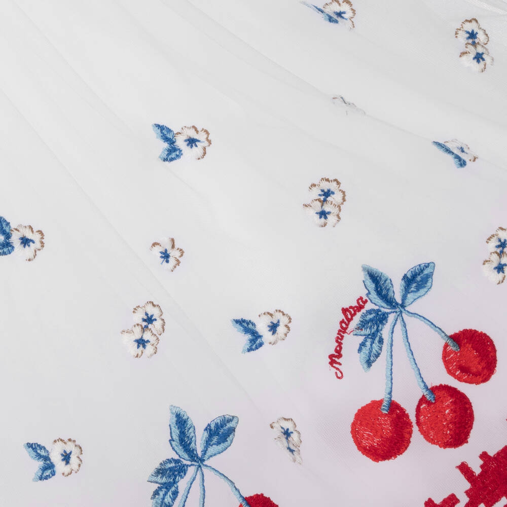 Monnalisa-فستان تينز بناتي تول مطرز لون أبيض | Childrensalon Outlet