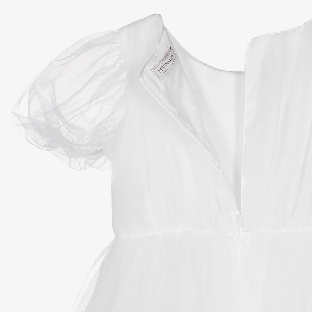 Monnalisa-فستان تينز بناتي تول مطرز لون أبيض | Childrensalon Outlet