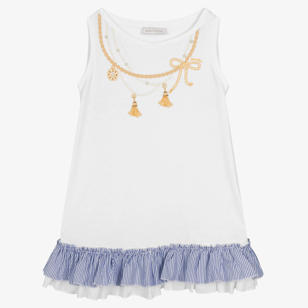 Monnalisa - T-shirt blanc brodé en coton ado | Childrensalon