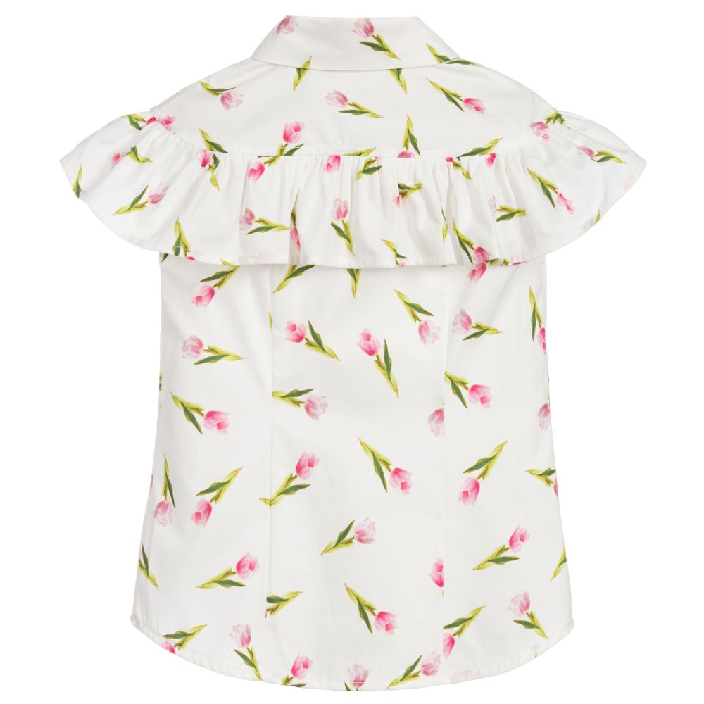 Monnalisa-Teen Girls White Floral Blouse | Childrensalon Outlet