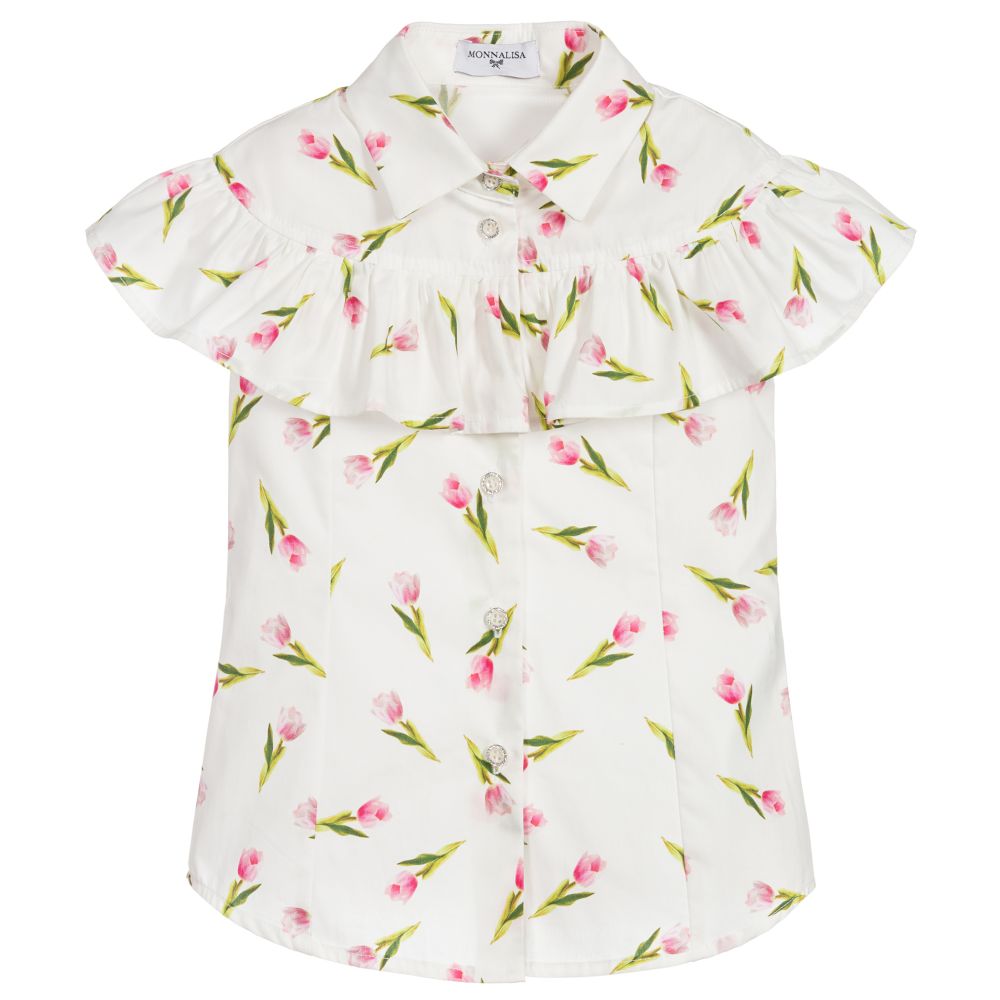 Monnalisa - Teen Girls White Floral Blouse | Childrensalon