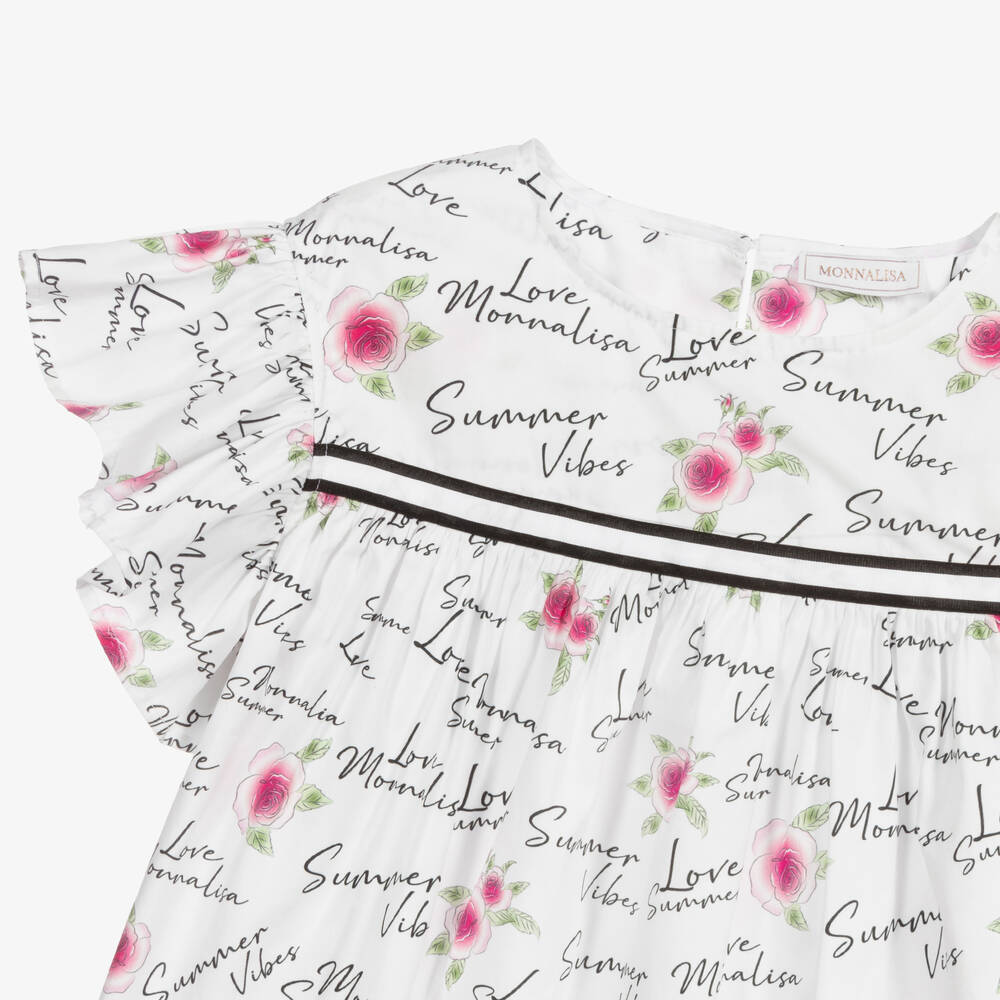 Monnalisa-Белая блузка с цветами для подростков | Childrensalon Outlet