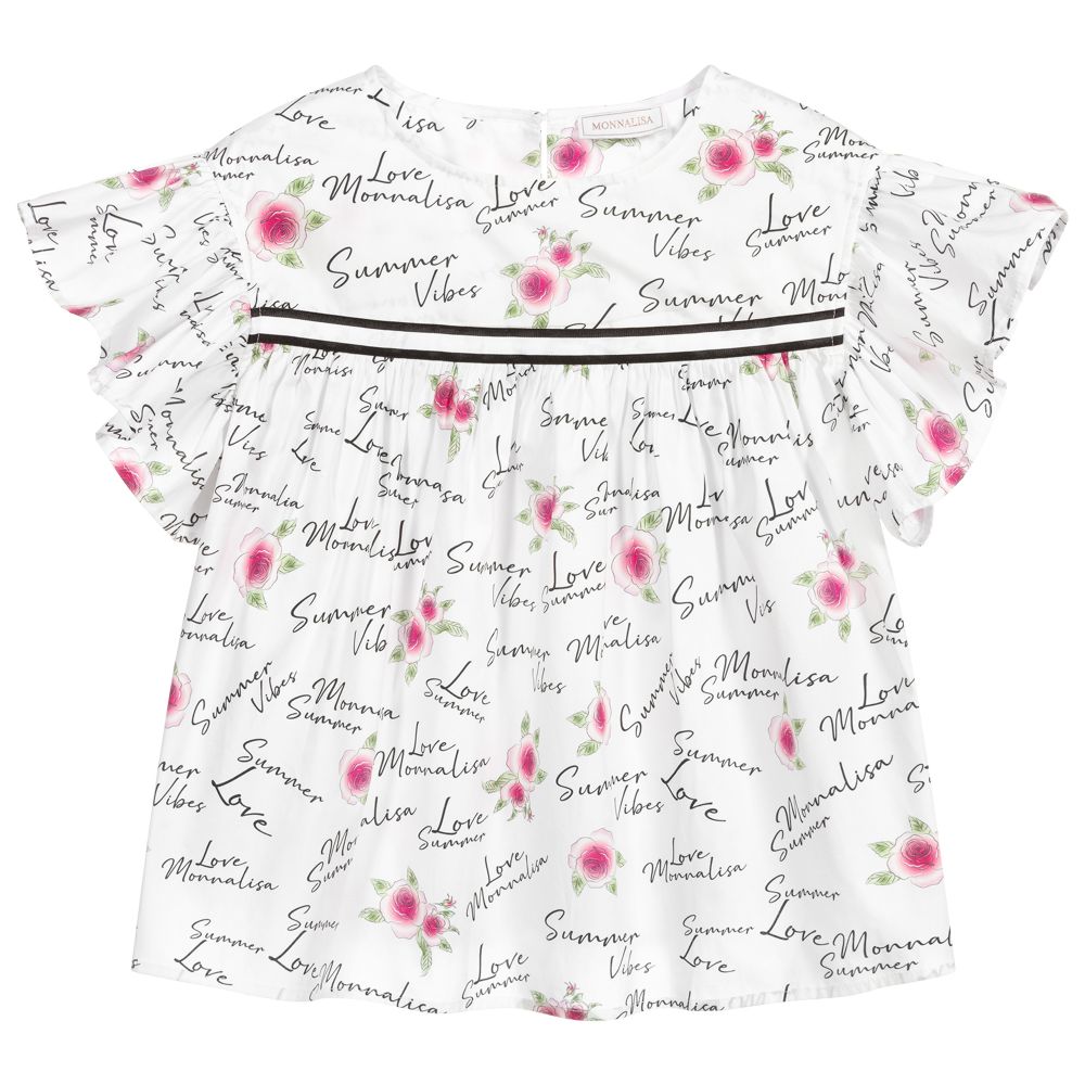 Monnalisa - Weiße Teen Bluse mit Blumen (M) | Childrensalon