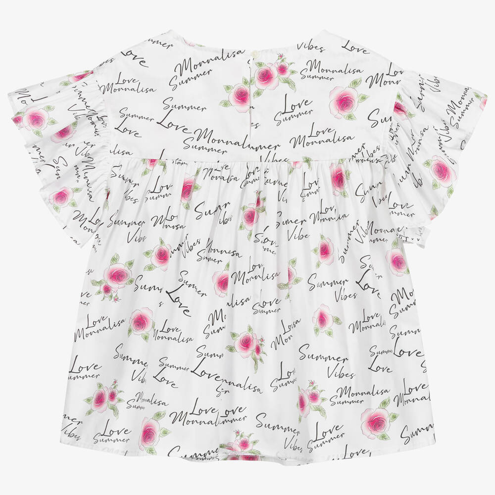 Monnalisa-Белая блузка с цветами для подростков | Childrensalon Outlet