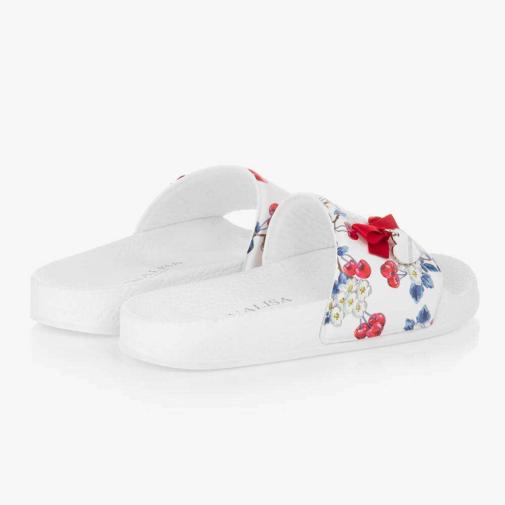 Monnalisa-Белые шлепанцы с цветами и вишнями | Childrensalon Outlet