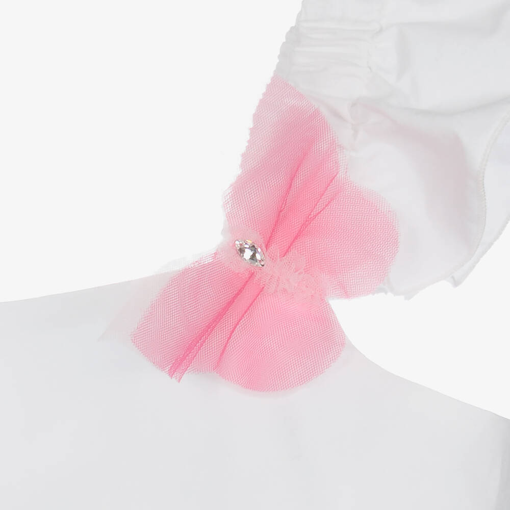 Monnalisa-فستان تينز بناتي قطن لون أبيض بطبعة ورود | Childrensalon Outlet