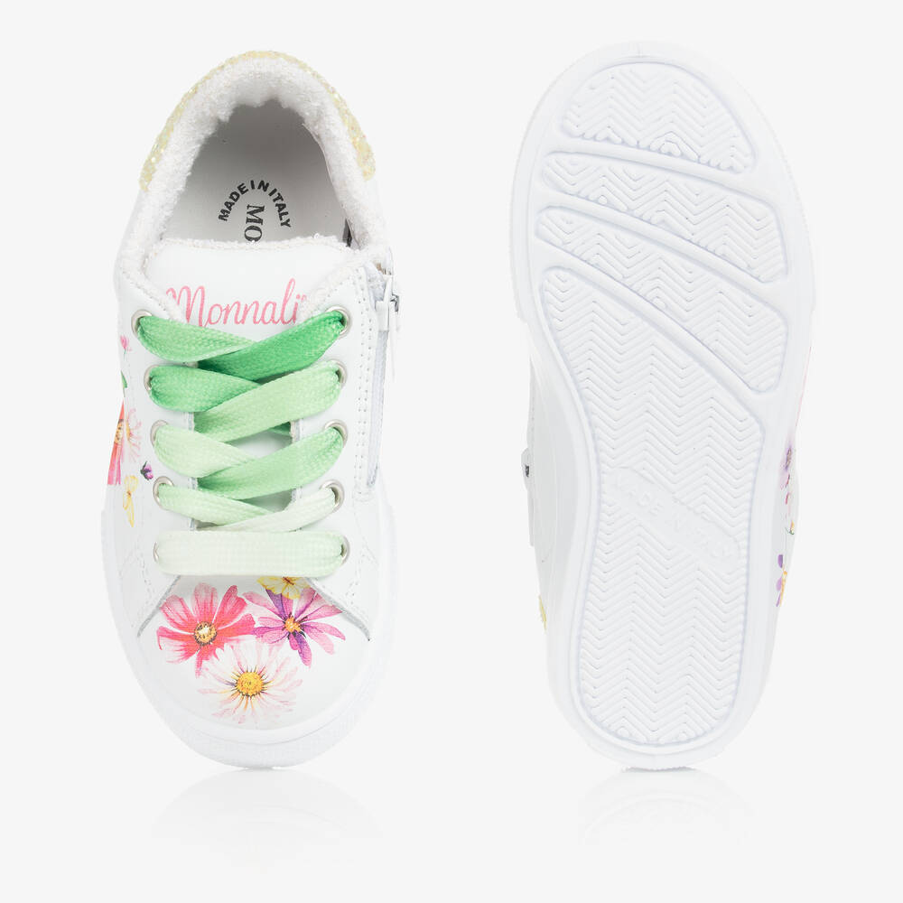 Monnalisa-ترينرز تينز بناتي جلد لون أبيض بطبعة ورود | Childrensalon Outlet