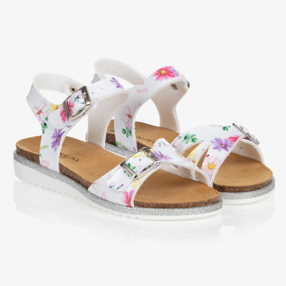 Monnalisa - Белые сандалии с цветами | Childrensalon
