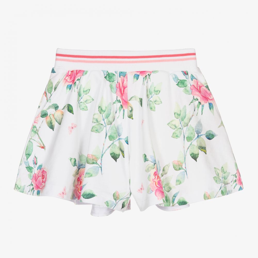 Monnalisa - Weiße Teen Shorts mit Blumen-Print | Childrensalon