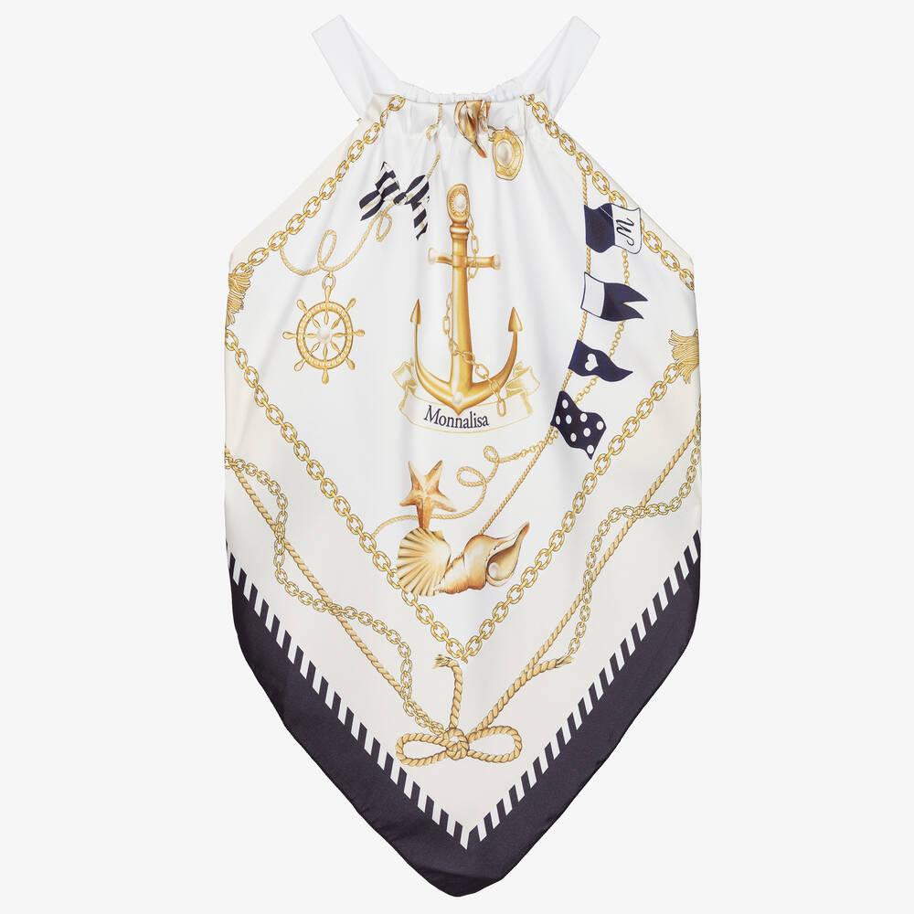 Monnalisa-Teen Girls White Foulard Satin Blouse | Childrensalon Outlet