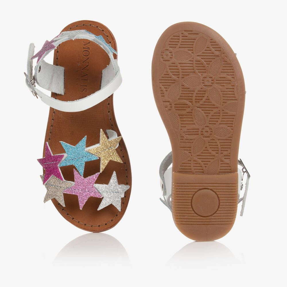 Monnalisa-Teen Girls White Glitter Leather Sandals | Childrensalon Outlet