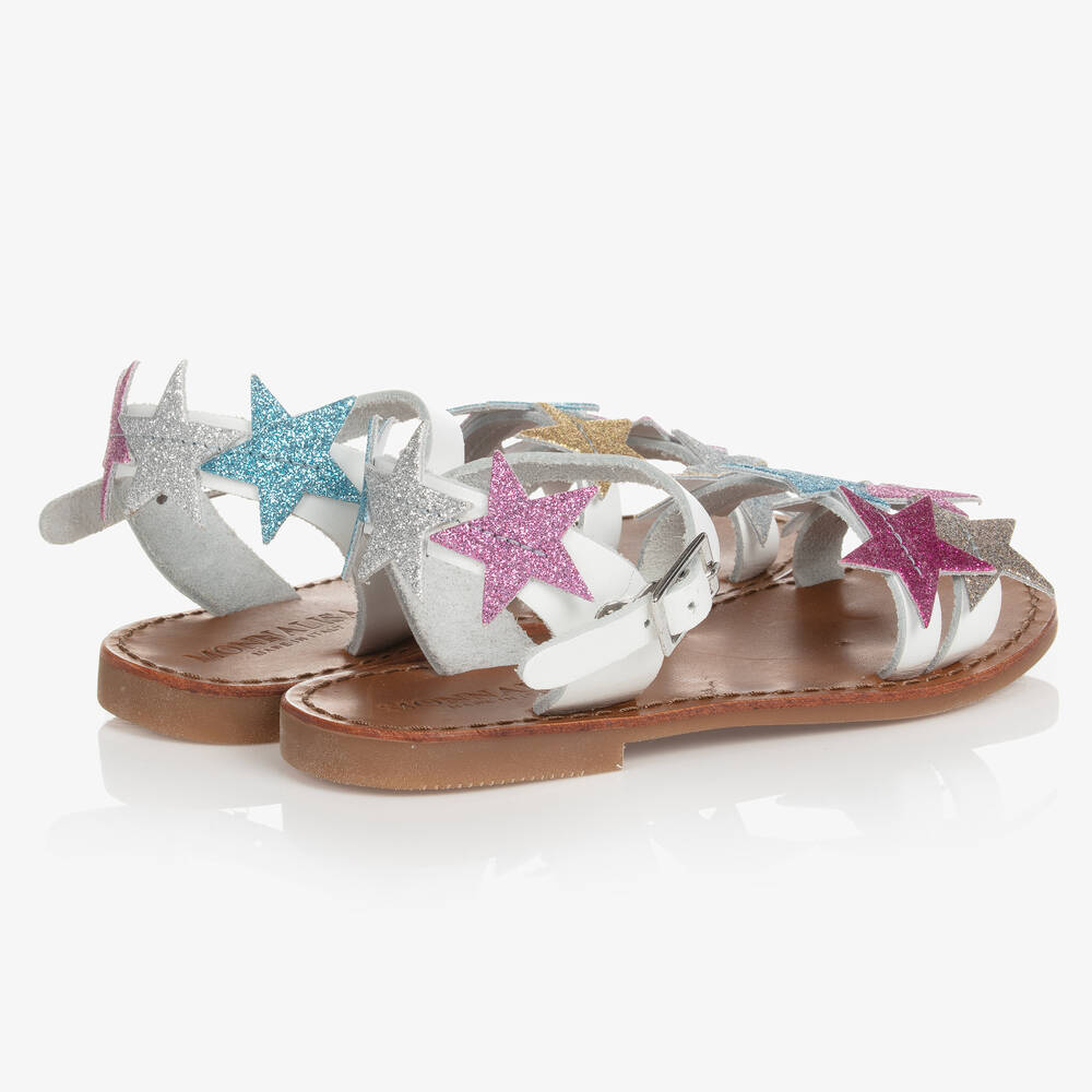 Monnalisa-Teen Girls White Glitter Leather Sandals | Childrensalon Outlet