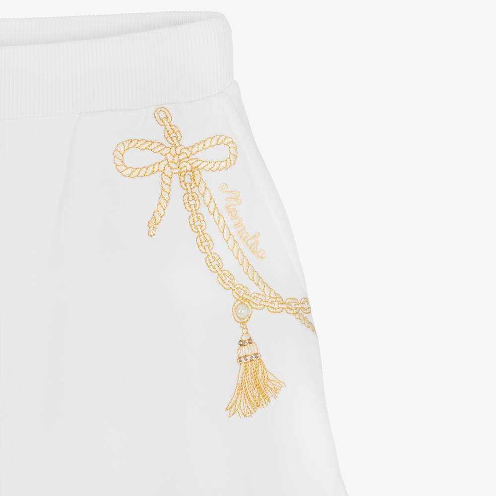 Monnalisa-شورت تينز بناتي قطن لون أبيض وذهبي | Childrensalon Outlet