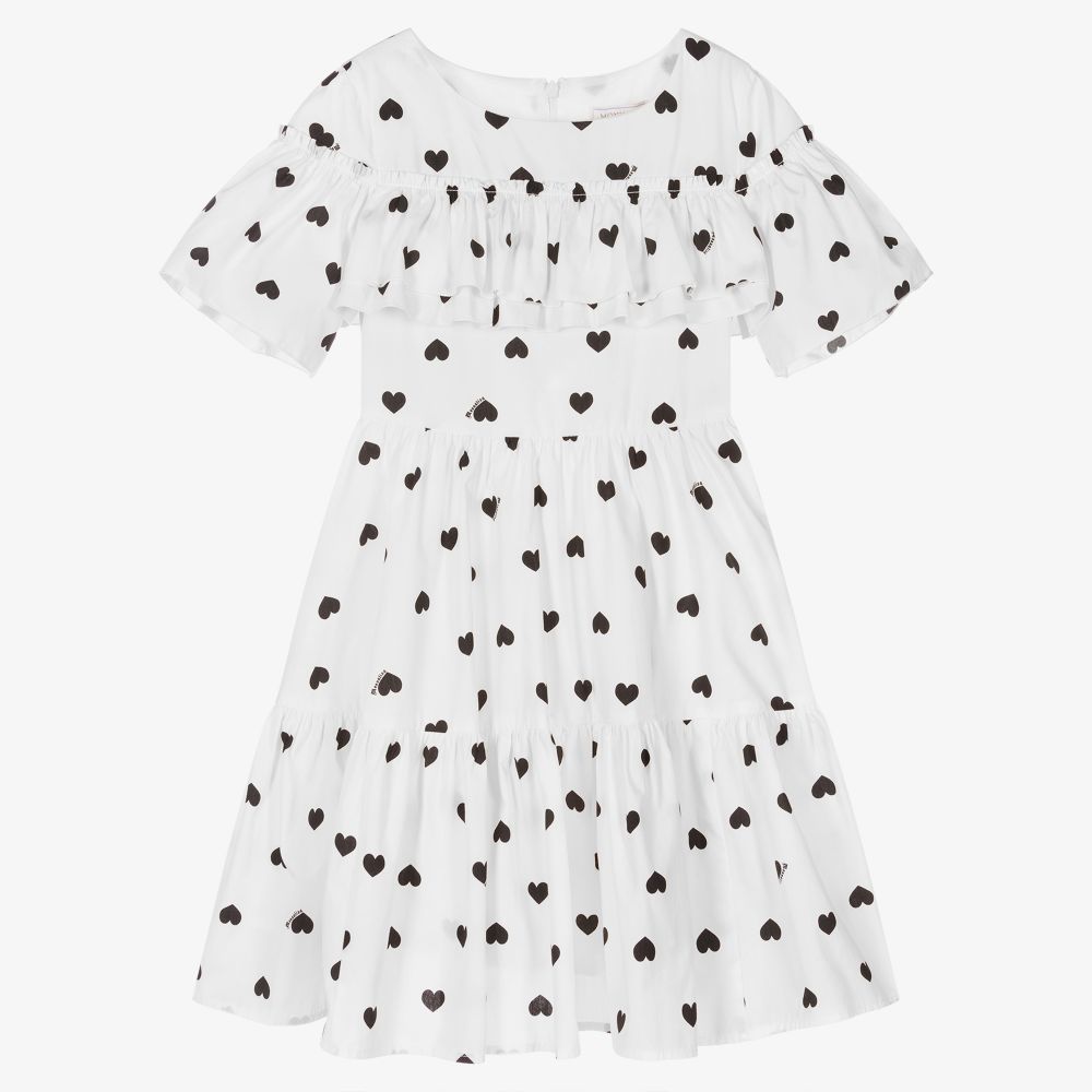 Monnalisa - Белое платье с сердечками для девочек-подростков | Childrensalon