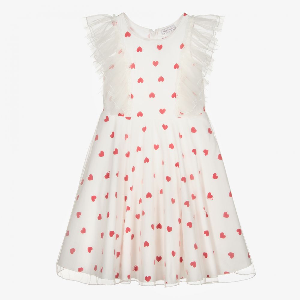 Monnalisa - Teen Girls White Hearts Dress | Childrensalon