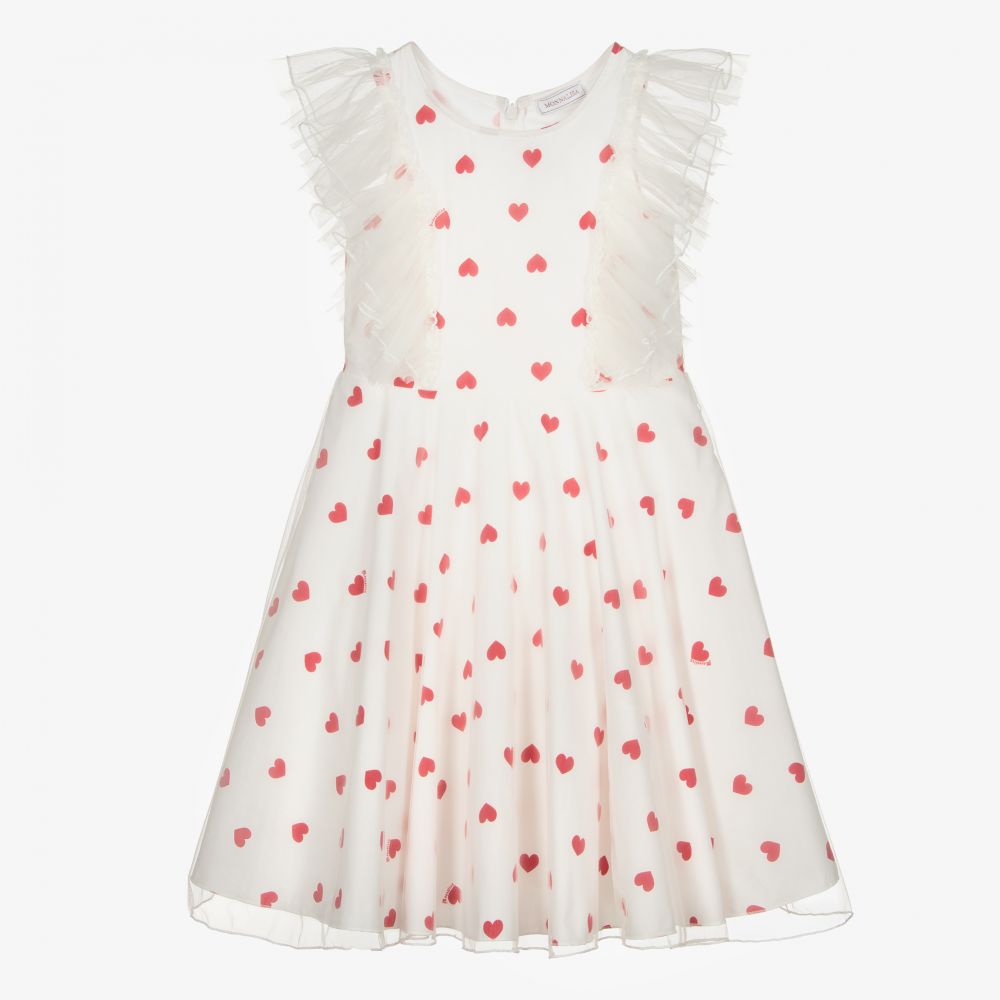 Monnalisa - Robe blanche à cœurs Ado | Childrensalon