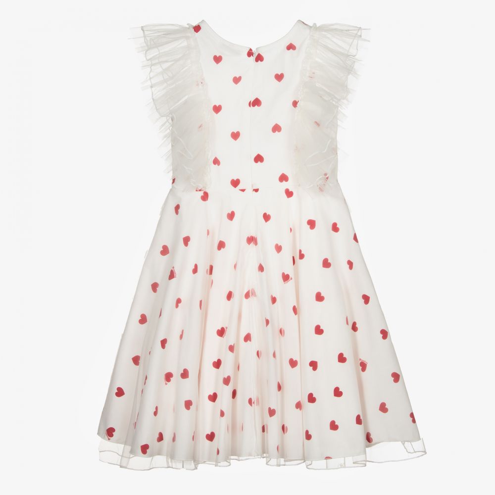 Monnalisa-Teen Girls White Hearts Dress | Childrensalon Outlet