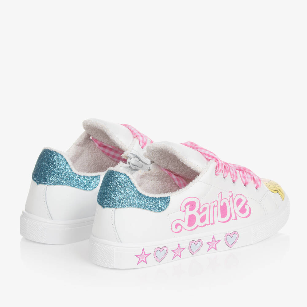 Monnalisa-Teen Girls White Leather Barbie Trainers | Childrensalon Outlet